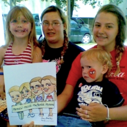 Family with caricature drawing