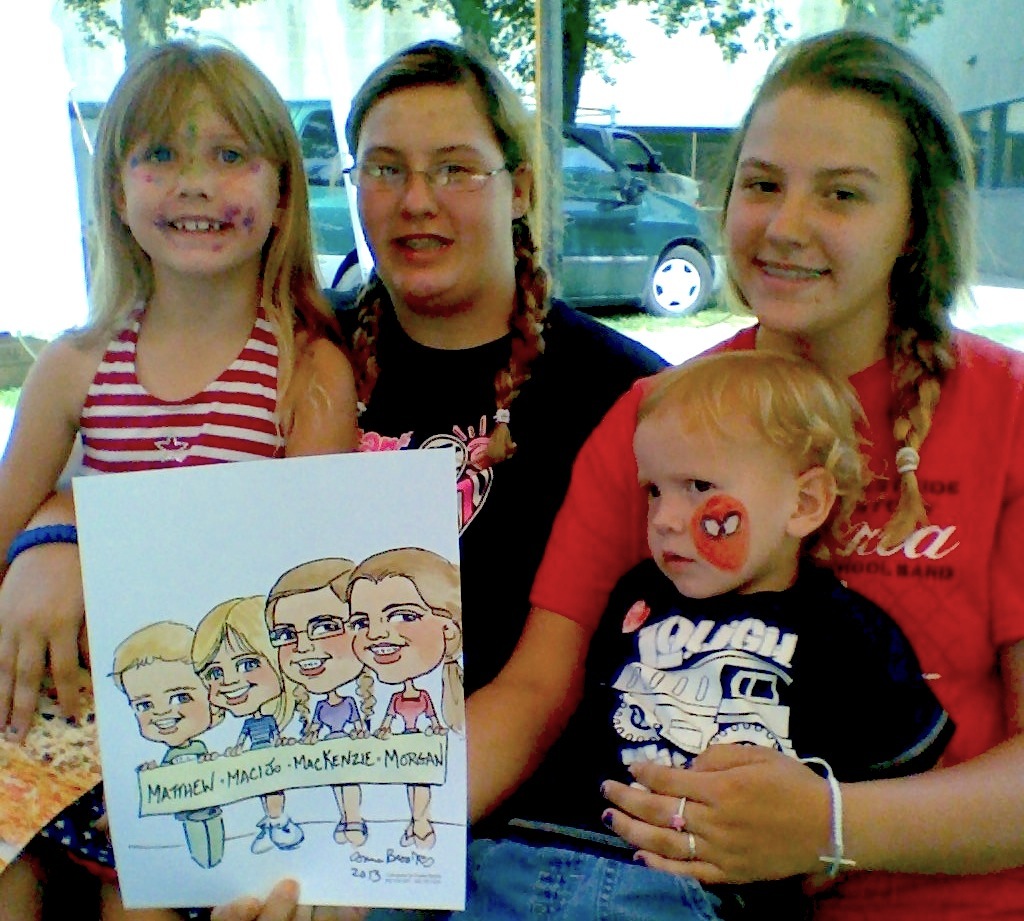 Family with caricature drawing